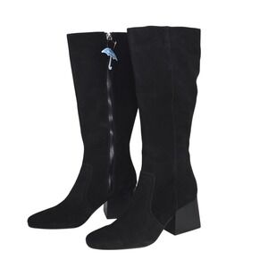 Aqua College Women Tori Waterproof Black Suede Knee-High Boots 10M Side Zipper